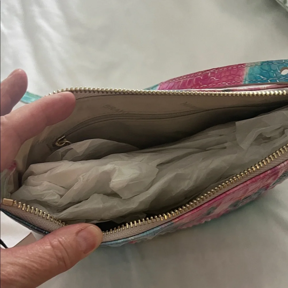 Brahmin Pink Teal Multicolor Croco-Embossed Leather Shoulder Bag - Picture 2 of 5